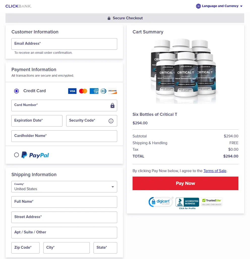 Critical T Order Page